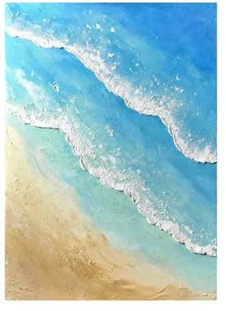 Handgemalte Acrylbilder, Moderne Abstrakte Blaue Wellen,Strandlandschaft,Kunstwerk,Rahmenlose Hand-Ölgemälde Auf Leinwand,Wandkunst Für Wohnzimmer,Schlafzimmer,Büro,Heimdekoration,50 X 70 Cm (2