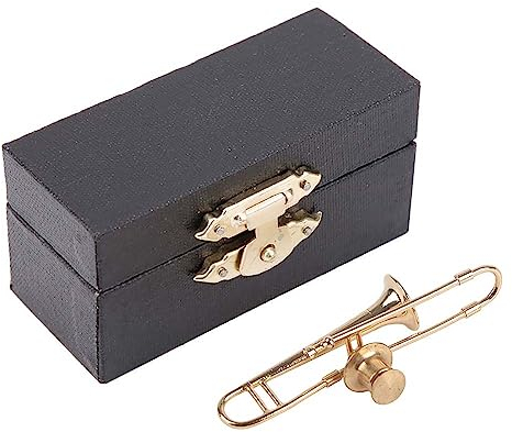 Mini Trombonbrosch-Mini Unik Guldplätering Musikinstrument Brosch Presentdekoration Med Låda Miniatyrmusikinstrument Modeslag(trombone)