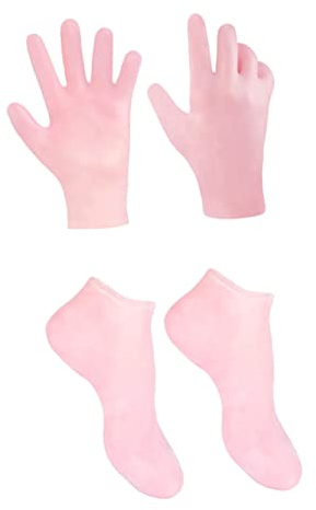 FRCOLOR 1juego Calcetines y Guantes Hidratantes Para Pies y Manos Exfoliantes y Suavizantes Color Rosa Para Cuidado De Piel Seca y Durezas