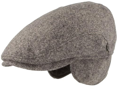 Breiter Herren Winter Schiebermütze mit Ohrenklappen Flatcap Schirmmütze 100% Wolle mit ausklappbarem Ohrenschutz Mütze Hautfreundlich & Bequem