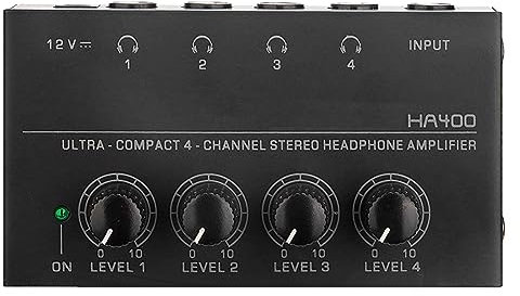 Jzoowar Black HA400 Headphone Amplifier 4-Way Monitor Headphone Amplifier with UK Plug AC100-240V