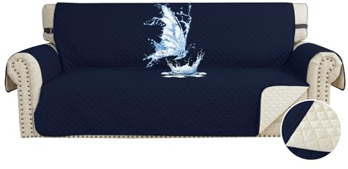 CYCMACO Wasserdicht Sofa Überzug 3 Sitzer, Couch Bezug Haustier Katze Hunde, Sofaschoner rutschfest, Universal Couchüberzug Waschbar, Sofa Covers Mit Armlehnen, Dunkelblau