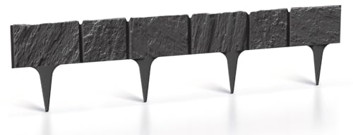 Rasenkante Gartenpalisade Palisade Beeteinfassung Beetumrandung 11,7m Beetabgrenzung Stein-Optik Mähkante Anthrazit