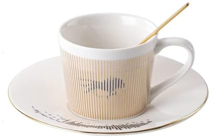 SENIURIS Anamorphes Teetassen und Untertassen, perfekte Porzellan-Teetassen für Espresso, Kaffee, Cappuccino, Milch oder Teezeit (Goldener Löwe)