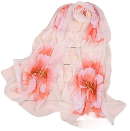 MIATCENRT Chiffonschal Für Damen – Gardenienblumen-Damenschal, Modischer, Eleganter, Langer, Weicher Chiffon-Halsschal, Leichte, Große Tücher, Wickeltücher, Damenschals, Geschenke, Gelb, 50 X 150 Cm