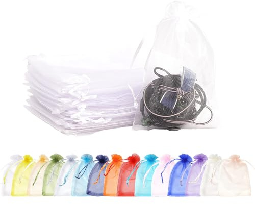 MORAINJAY 100 Stück Weiß Organzasäckchen,7x9cm Kleine Geschenkbeutel Organzabeutel Organza Beutelchen mit Kordelzug Sie als Hochzeit Bonbonsbeutel,Schmuckbeutel,Weihnachtsgeschenke,Geburtstag Party