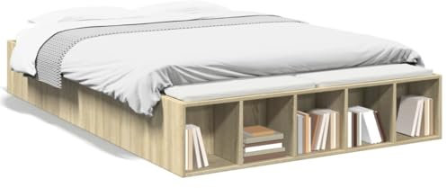 ShGaxin Bettgestell Sonoma-Eiche 135x190 cm Holzwerkstoff, Bett, Jugendbett, Schlafzimmer Bett, Bed Frame - 3280589