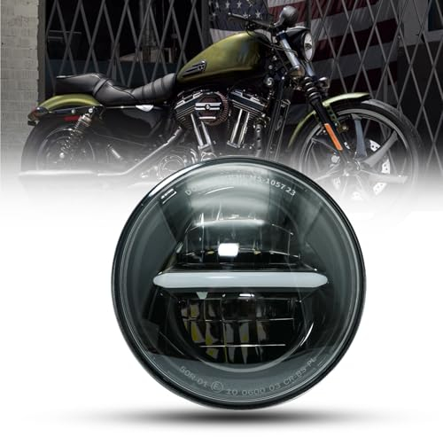 bamotoop 5,75 '' LED Motorrad Scheinwerfer e-geprüft Mit Tagfahrlicht für Harley Davidson Dyna Street Bob Super Wide Glide Low Rider Night Rod Train Sportster Iron 883 Indian Scout Triumph (Schwarz)