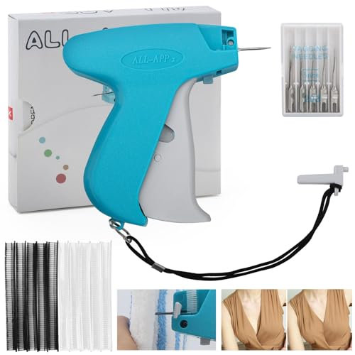 Stitchy Pistole Kleidungsfixiergerät Quick Clothing Fixer Mini-Etikettierpistole Schnelles Fixiergerät für Kleidung mit 5 Nadeln 1000 Plastiknadel Micro Stitch Gun for Clothes Stitching Werkzeug,Blau