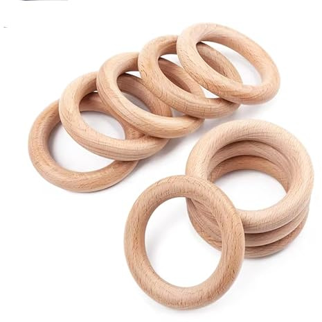 10 edle Holzringe natur Durchmesser 56mm (Außenmaß) unbehandeltes Holz Holzreifen zum Basteln, Natürliche Holz Ringe, Ringe für DIY Schmuck Makramee Armband Anhänger hängende Dekoration