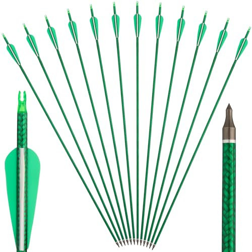 Toparchery 12 flèches de 30 Pouces pour tir à l'arc, Couleur flèches en Carbone pour Adultes, flèches de Chasse pour Arc recurve et Arc Compound, Spine 550 (Vert)