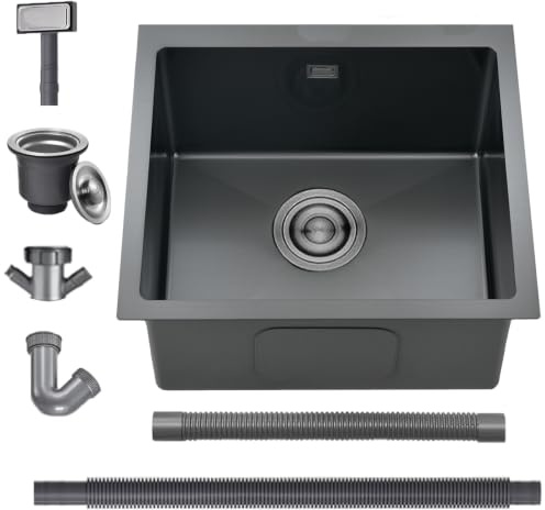 BoomHoze Fregadero Cocina 50 x 45 cm, Fregadero Acero Inoxidable，Negro