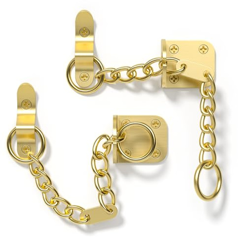 Bwintech 2PCS Bras Plated Door Chain,Narrow Door Chain Lock,Steel Door Safety Chain with Complete Fittings,External and Internal Door Restrictor for Wooden and UPVC Doors