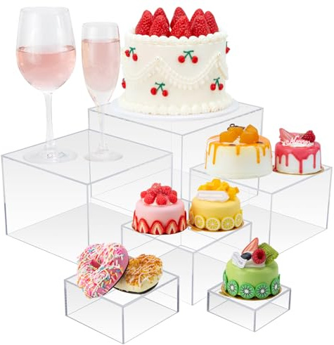 Cliselda Set di 6 alzate trasparenti per buffet da 7,6 cm a 20,3 cm, in acrilico