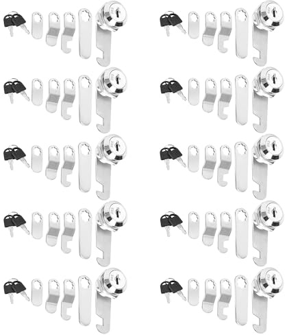 YKUKIZEE 10Pcs 30mm Locker Lock with Different Key Cabinet Lock Cam | with Different Keys and 5 Different Lock Plates, Post Box Lock Replacement, for Cam, Tool Box, Letter Box, Filing Cabinet