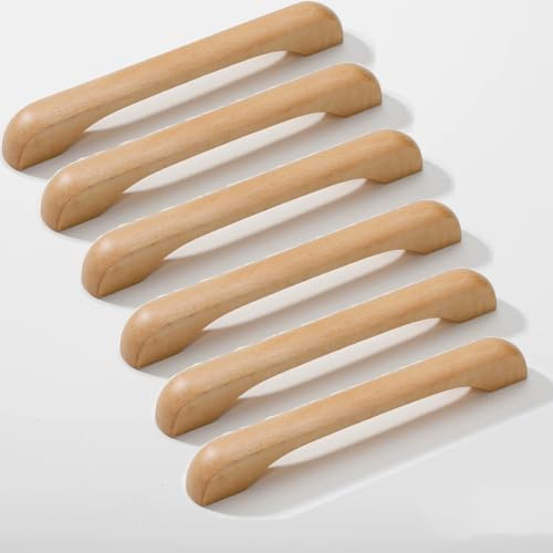 SYZOW 6 Stück Möbelgriffe Holz 160mm, Stangengriff Holz mit Schrauben, Holzgriffe für Schränke，für Küchenmöbel Schubladen und Holzgriffe Kommode