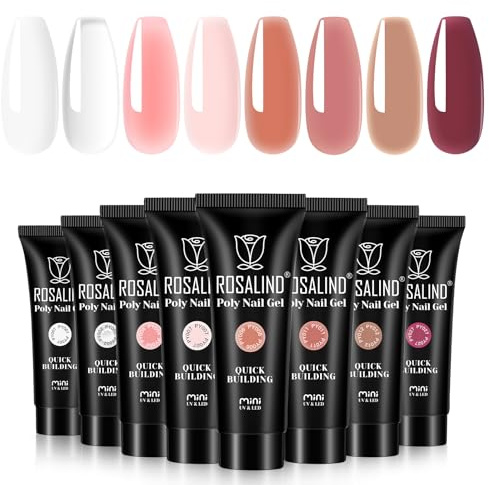 ROSALIND Acrygel per Unghie Set, 8pcs 10ml UV LED Poly Nail Gel, Set Ricostruzione Unghie Gel per Principiante, Professionale e Salone di Bellezza, DIY Nail Art
