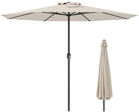 KOMFOTTEU Ombrellone da Giardino Ø 260/360 cm con Manovella e 8 Stecche, Ombrellone Parasole Ventilato, Telaio in Metallo, Anti UV, da Esterno, Terrazzo, Spiaggia, Balcone, Mercato (Beige, Ø260 cm)