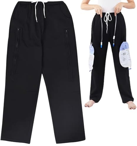 TUPOSTAR Urinbeutel Hose, Inkontinenz-Pflegehose, Katheter-Beinbeutel Hose Mit 2 Versteckten Taschen, Nephrostomie Beutel-Halterhose, FüR Senioren, MäNner Und Frauen,Double Pocket a,XL