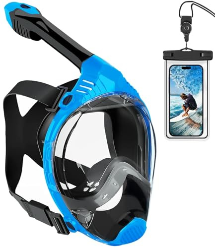 VGKE Vollgesichts-Schnorchelmaske für Erwachsene, 180-Grad-HD-Panoramablick, Tauchmaske mit wasserdichter Handytasche, Anti-Leck und Anti-Beschlag, frei atmen, geeignet für Männer/Frauen, L/XL