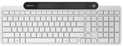 Lenovo Teclado Bluetooth de Carga automática 800, Utiliza luz Ambiental para Cargar, Bluetooth 5.1, admite 3 Dispositivos, sin batería, inalámbrico, Blanco