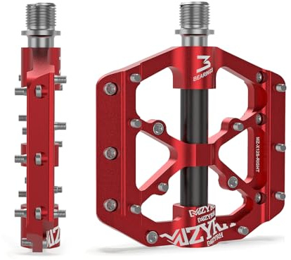 MZYRH Road/Mountain Bike Pedals,Lightweight 3 Bearings Bicycle Pedals,9/16” Aluminum Alloy Flat Pedals for Road Mountain BMX MTB Bike (Red Black)