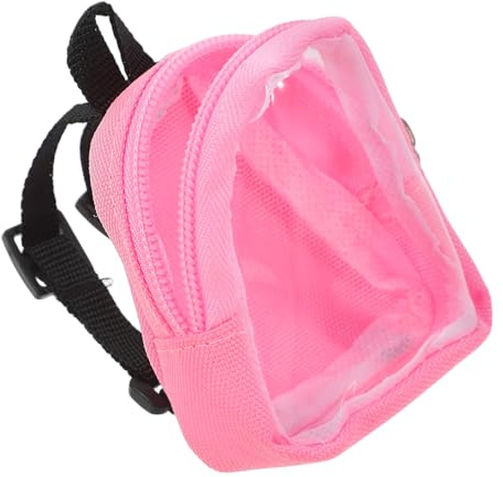 FUNOMOCYA Cute Miniature Doll Backpack with Clear Window for Dolls Pink Rucksack with Zipper and Multiple Storage Pockets Functional School Bag and Accessories