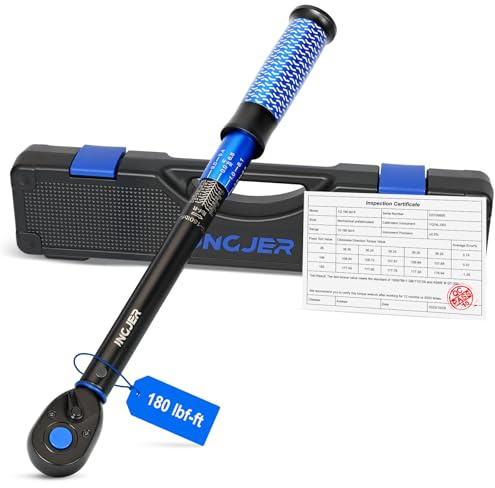 INGJER Upgrade 1/2 Torque Wrench Auto,1/2 Drive Click Torque Wrench,10-180ft.lb,Dual-Direction Adjustable 72 Tooth inch Pound Torque Wrenches for Car, Motorcycle,Professionals & DIYers