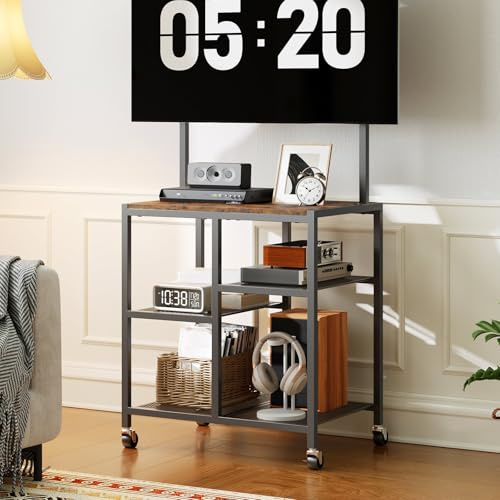 HOOBRO Mobile TV Stand on Wheels, Rolling TV Stand with Storage Shelves for 23-50 Inch TVs, Rolling Entertainment Center for Small Space, Living Room, Bedroom, Study, Rustic Brown EBF37DS01