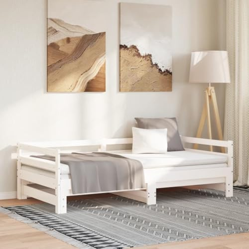 Mokuyary Ausziehbares Tagesbett Weiß Massivholz Kiefer 2X(90x200) cm, Schlafsofa Bett mit Lattenrost Bettgestell, Gästebett Couch Bett ohne Matratze Sofabett für Wohnzimmer, Schlafzimmer