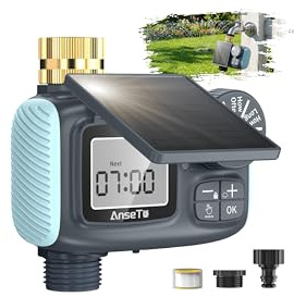 AnseTo Programa de Riego Automático,LCD Temporizador de Riego Compatible con Carga Solar y Tipo C, con Temporizador Automático,para Riego de Jardines,Céspedes,Huertos o en Temporada