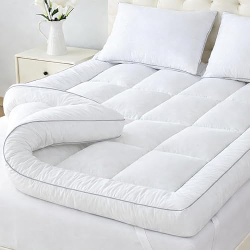 Extra Deep 10cm Mattress Topper Double Bed - Ultra Soft Quilted Mattresses Toppers - 1400 GSM Heavy Filling Back Support Pain Relief Bed Cover Strong Corners Elasticated Straps (Double)