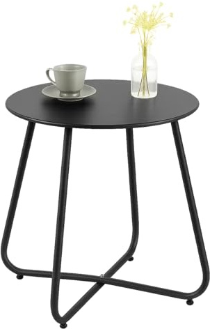 ARATERVIO Runder Beistelltisch Outdoor & Indoor, 45×45 cm Gartentisch für Balkon, Terrasse & Wohnzimmer, Metall Wetterfest mit Pulverbeschichtung, Leicht & Stabil (Schwarz)