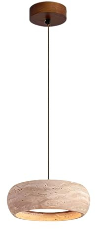 HSLJ1 Lampada a sospensione LED Wabi Sabi in pietra naturale, tre colori dimmerabili, travertino giallo, rotonda, elegante, regolabile in altezza, ideale per sala da pranzo, isola cucina, comodino.