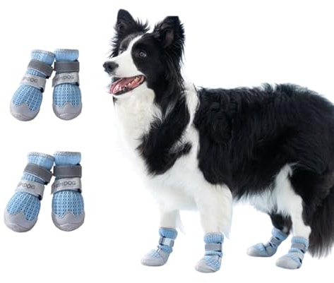 BSLVWG Hundeschuhe für große kleine mittlere Hunde,Hundestiefel mit reflektierender robuster Rutschfester Sohle und Rutschfester,Atmungsaktive Hundestiefel Pfotenschutz für den Sommer (Blau, 8)