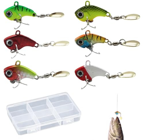 KAYLRE Lot de 6 leurres de pêche métalliques Spinner, appâts artificiels avec palettes rotatives et hameçons triples, leurres carnassiers pour Truite, Perche, brochet, Saumon, Eau Douce et mer