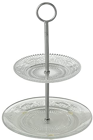 Etagere Relief 2-stöckig Glas klar Höhe 28 cm, Küche, Backen, Dessert