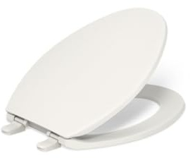 KOHLER 20110-96 Brevia, Slow Close Toilet Seat, Elongated Toilet Seat, Grip-Tight Bumpers Quick-Attach Hardware, Biscuit