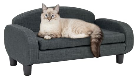 Paws & Purrs Cat Sofa Bed, Pet Couch for Indoor Cats Elevated Cat Beds with Removable Washable Mattress Cover for Kitten, Puppy or Small Animal- 31.5 Wide, Gray