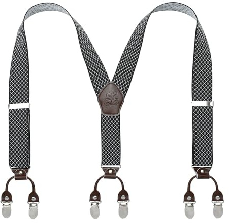 KANGDAI Bretelles Homme Larges 6 clips Brace Men Y Retour Suspensions ajustables élastiques et durables Clips en métal fort