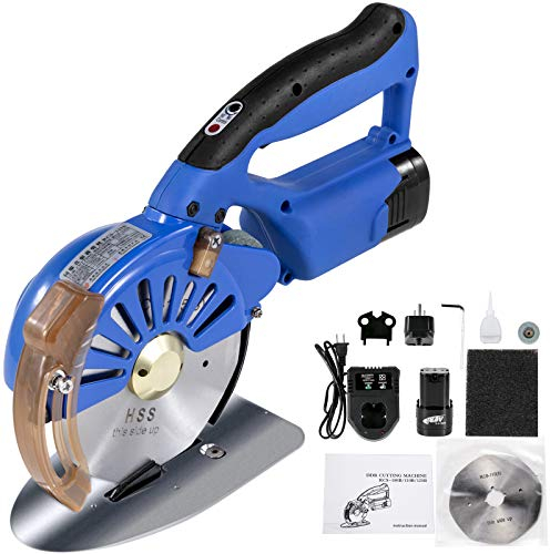 VEVOR Coupeur Rotatoire de Tissu sans Fil de 125mm Machine Tissu Cutter Ciseaux Electriques Découpeuse de Tissu Electrique Portable Chiffon 220V 3,6W-200W pour le Vêtement Bleu/Argent