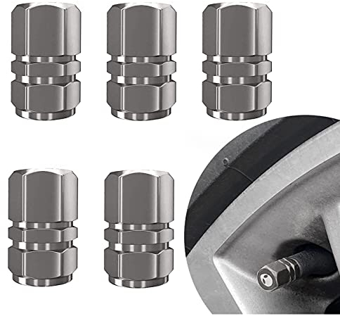Bouchon de Valve,5pcs Couvercle Poussière Valve Pneu Hexagonal en Alliage Aluminium,Capuchons Tige Valve Pneu Bouchon Valve,pour Voitures Vélos Camions Motos(Gris)