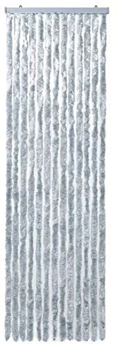 Gecheer Insektenschutz-Vorhang Flauschvorhang Türvorhang Fadenvorhang Fliegenschutz Vorhang Tür Camping Wohnwagen Chenille Weiß und Grau 90x200 cm