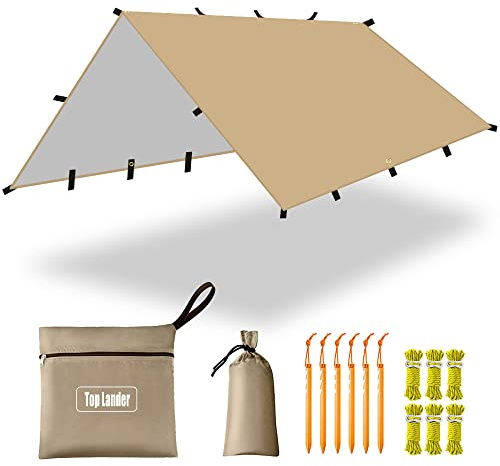 3X4m Camping Tarp Tent Shelter Lightweight Hammock Rain Fly for Bushcraft Picnic Backpacking Outdoor Survival Bivvy Tent (beige)