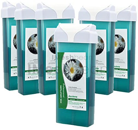 6 Pack Roll On Wax Hair Removal Wax Cartridge Depilatory Wax Roller for Sensitive Skin at Home Waxing Body,Legs,Underarm Ideal for Personal & Professional Use Beauty Salon (Azulene)