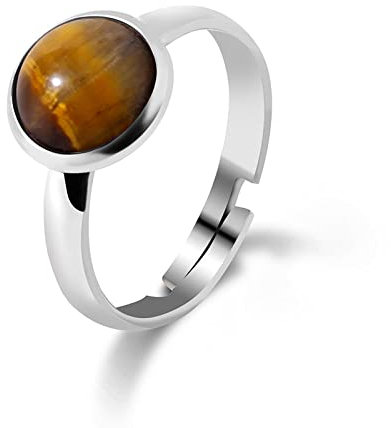 ASDFY Natursteinring Kristallrunder Ring Verstellbarer Offener Steinring Für Frauen Reiki Balance Knöchel Fingerringe Ewigkeitsring Für Frauen Mädchen Männer Tigerauge Stein