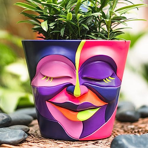 GUGUGO Blumentopf Übertöpfe- Graffiti Gesicht- Blumentöpfe mit Drainage Loch, Blumentopf Kopf, Übertopf für Innen, Einzigartige Sukkulenten Pflanzgefäß für Moderne Deko (ø 14 cm)