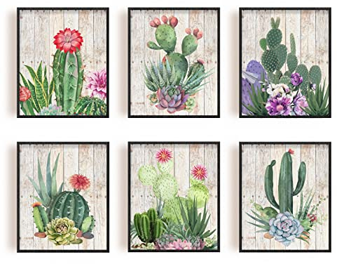 SUPERDANT 6 PCS/Set Impresiones En Lienzo Sin Marco Suculentas Cactus Lienzo Arte de la Pared Impresión Planta Verde Arte de la Pared Baño Dormitorio Cocina Decoraciones de Pared