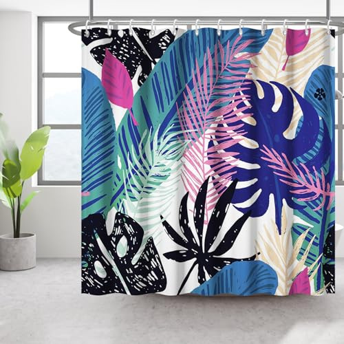 Bovlleetd 152x183cm Rideau de Douche Plante Abstraite Aquarelle bohème Plante Tropicale Rideau de Salle de Bain Rideau de Douche Art du Milieu du siècle Rideau de Bain étanche Lavable