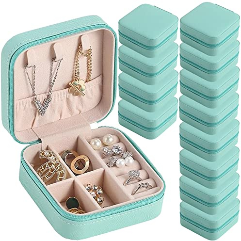 CIPIDI Travel Jewelry Case Bridesmaid Gifts Box,12 Pack Small Jewelry Box Mini Jewelry Organizer,PU Leather Portable Earring Storage Box for Women Girls Bridesmaid Proposal Gifts